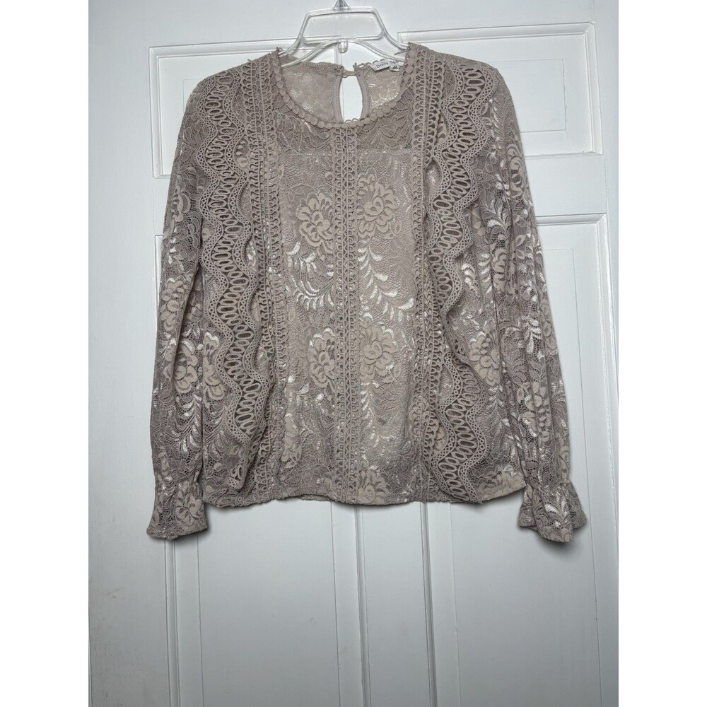 Daily Special Top Womens Large Pink Floral Lace Lines Long Sleeve Top Romantic